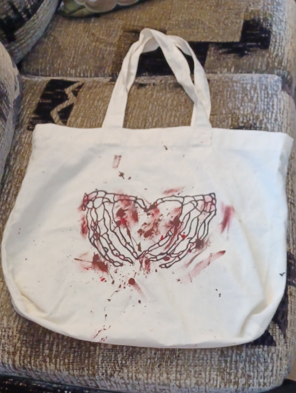 4/$30 Canvas Tote Bag with Hand-Drawn Heart Artwork